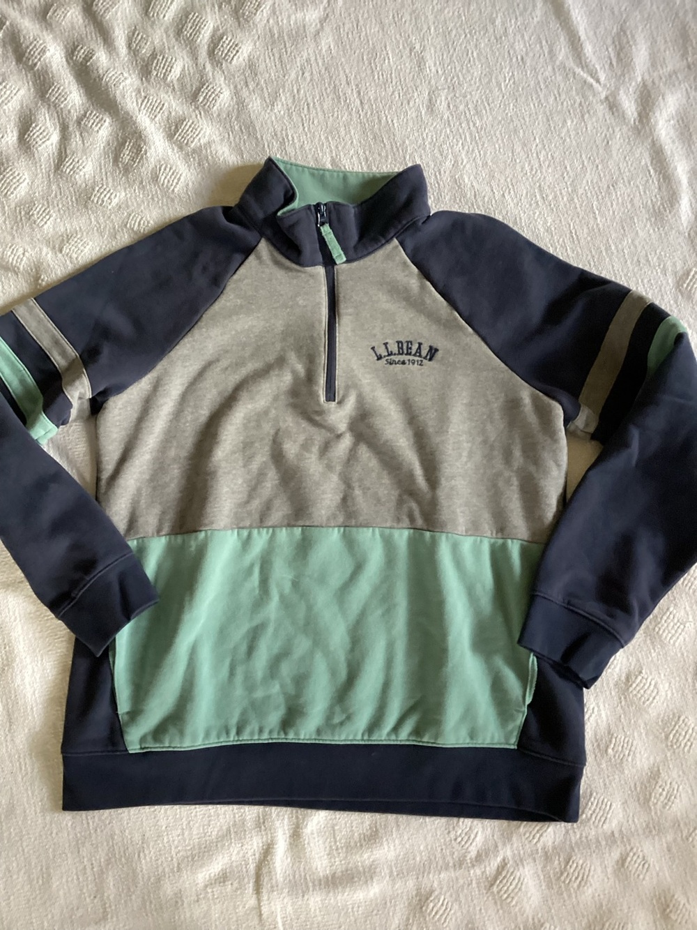 LL Bean 1912 Quarter Zip Sweatshirt Womens Size L Blue Gray Turquoise